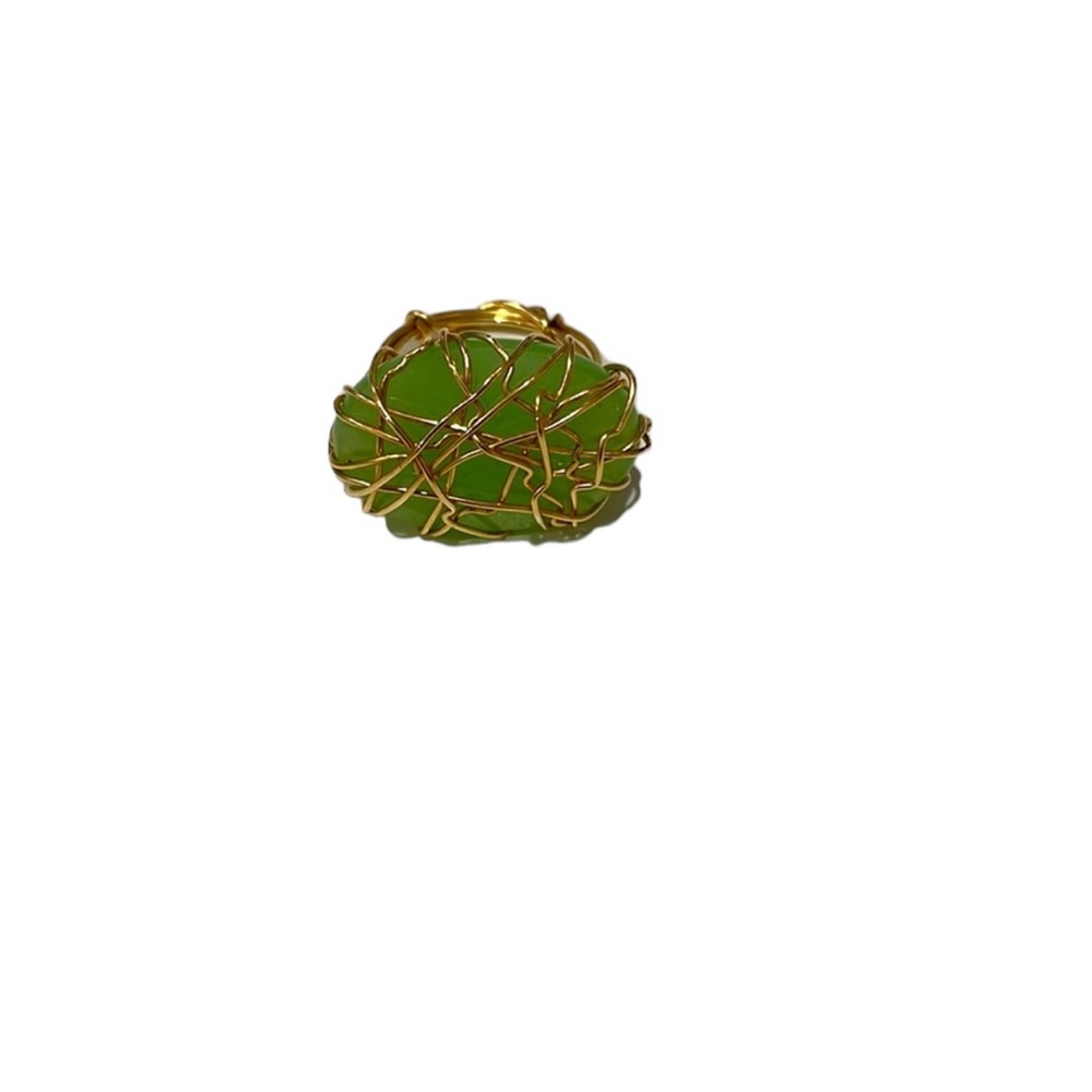 Gold wire wrapped green stone ring